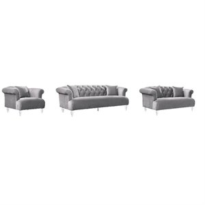 elegance living room set in grey velvet with acrylic legs