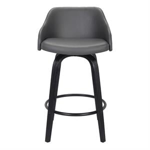 Armen Living Alec 26&quot Modern Faux Leather Swivel Counter Stool in Black and Gray