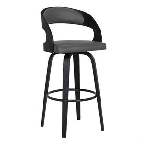 Armen Living Shelly 26&quot Modern Faux Leather Counter Stool in Black and Gray
