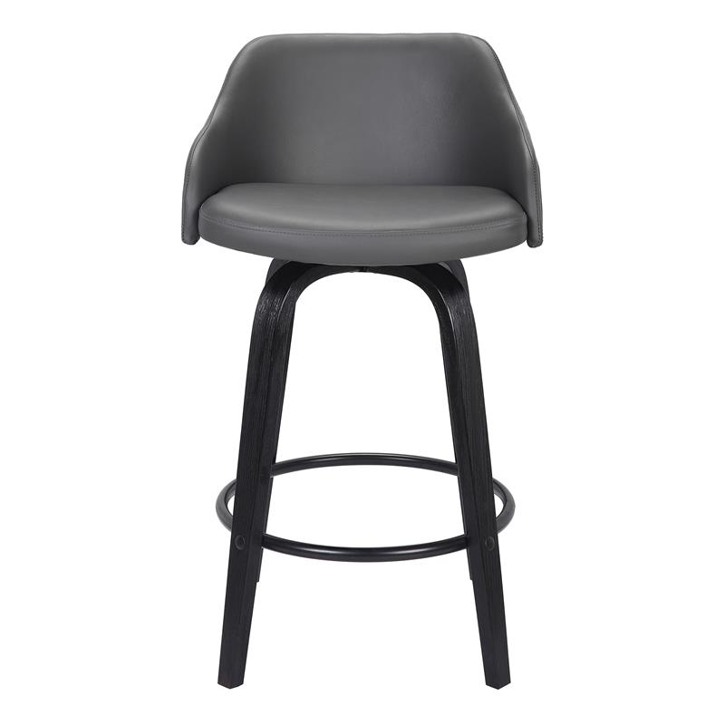 Armen Living Alec Modern Faux Leather Swivel Barstool in Black and Gray