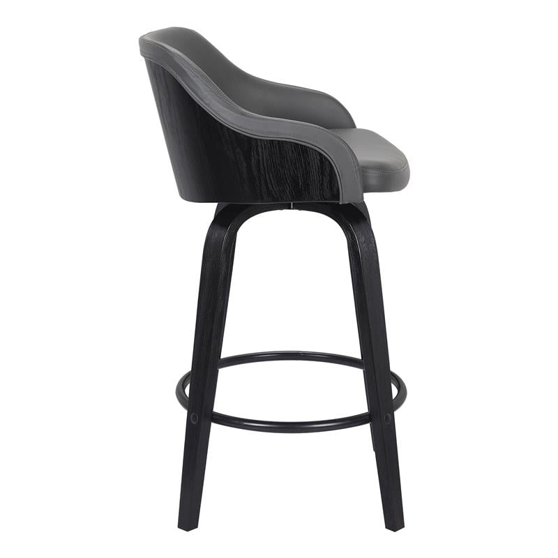 Armen Living Alec Modern Faux Leather Swivel Barstool in Black and Gray