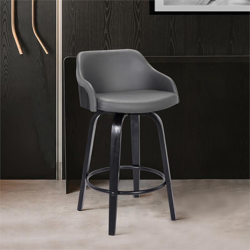 Armen Living Alec Modern Faux Leather Swivel Barstool in Black and Gray