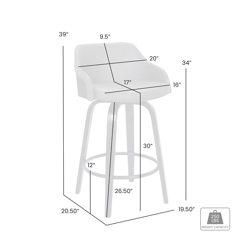 Armen Living Alec Modern Faux Leather Swivel Barstool in Black and Gray