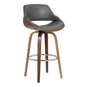 Armen Living Mona 26&quot Modern Faux Leather Counter Stool in Walnut and Gray