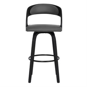 Armen Living Shelly 30&quot Modern Faux Leather Barstool in Black and Gray