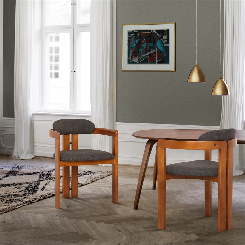 Armen Living Jazmin Fabric Upholstered Dining Chair - Walnut/Charcoal (Set of 2)