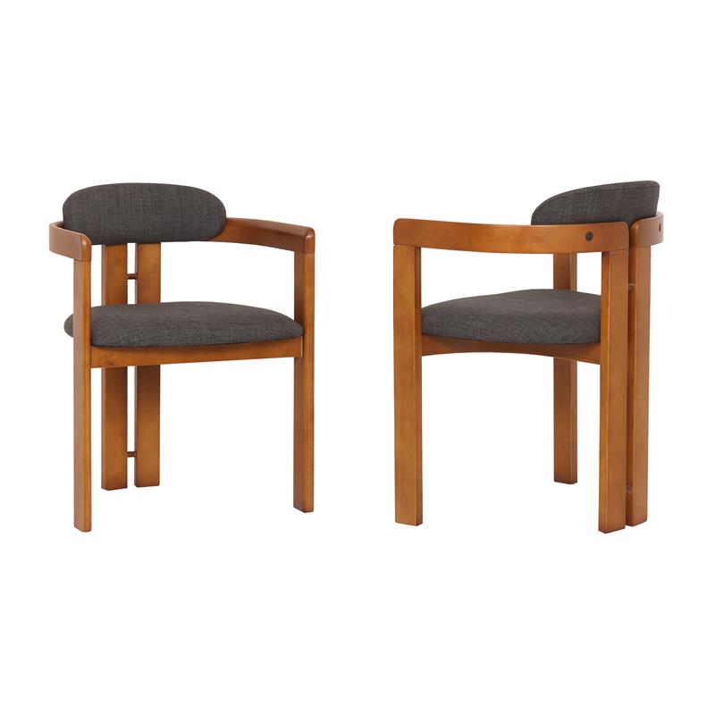 Armen Living Jazmin Fabric Upholstered Dining Chair - Walnut/Charcoal (Set of 2)