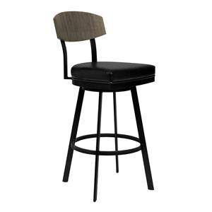 Armen Living Frisco 30&quot Modern Faux Leather Barstool in Black/Gray Walnut