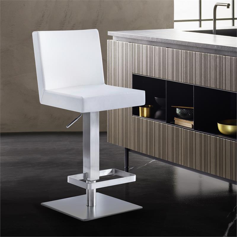 Armen Living Laurel Contemporary Faux Leather Swivel Adjustable Bar