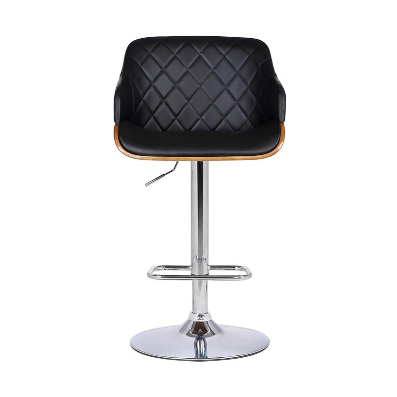 Armen Living Toby Modern Faux Leather Adjustable Bar Stool in Black and Walnut