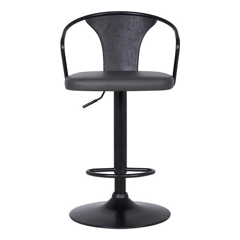 Armen Living Eagle Modern Faux Leather Adjustable Bar Stool in Gray and Black