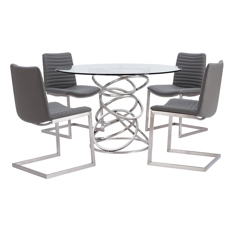 Armen Living April Faux Leather & Metal Dining Chair in Gray/Silver (Set of 2)