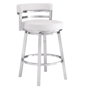 Armen Living Madrid 26&quot Faux Leather & Stainless Steel Counter Stool in White