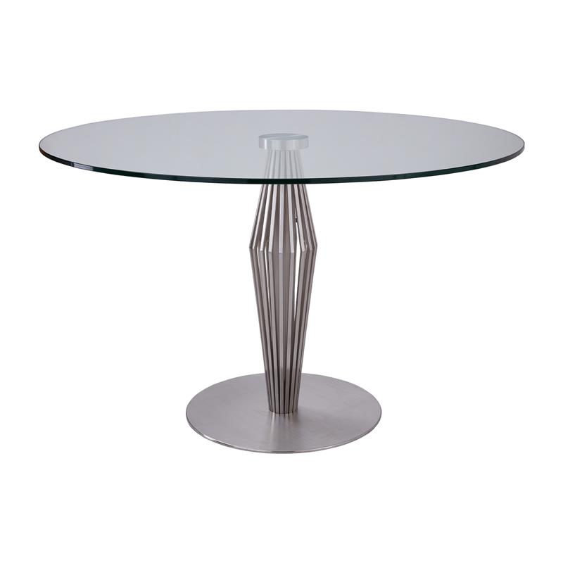 Armen Living Lindsey Stainless Steel & Glass Dining Table in Gray/Chrome