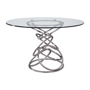 armen living wendy stainless steel and glass top dining table in clear