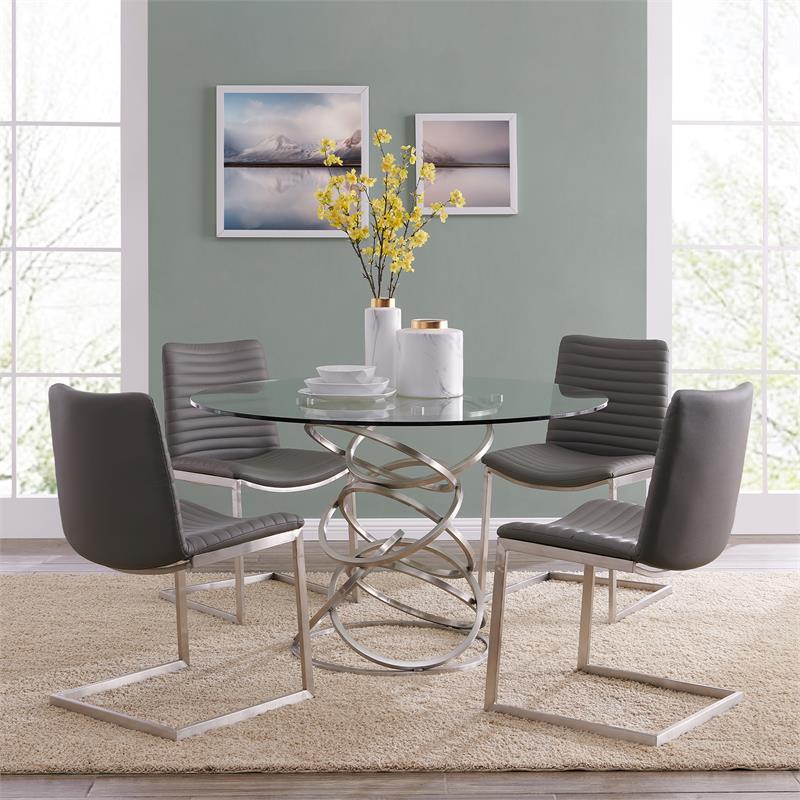Armen Living Wendy Contemporary / Modern Stainless Steel Dining Table in Chrome