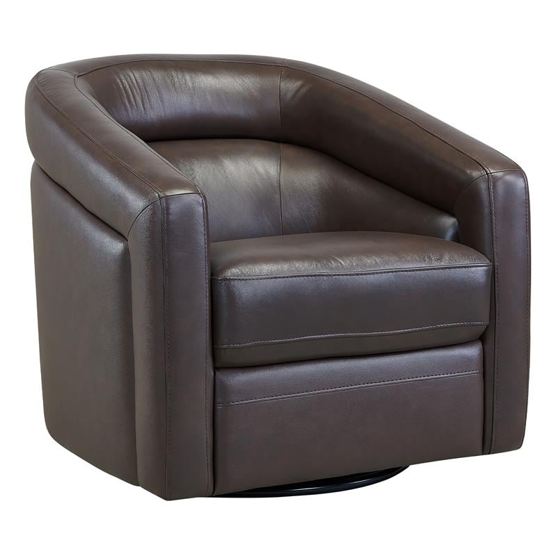 Armen Living Desi Contemporary Leather Swivel Accent Chair in Espresso