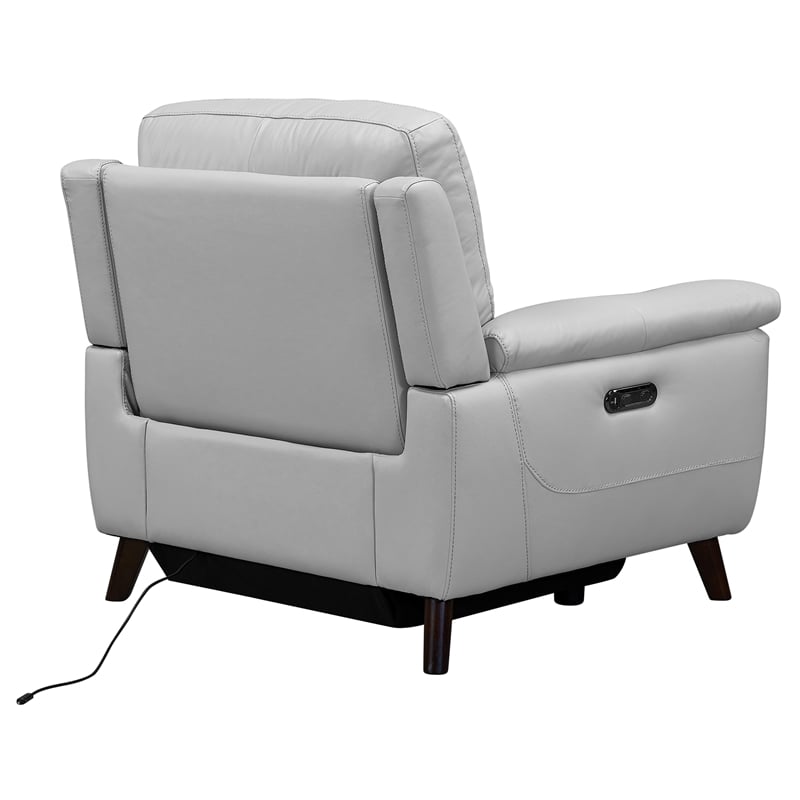 Armen Living Lizette Contemporary Leather Chair with Wood Legs in Gray