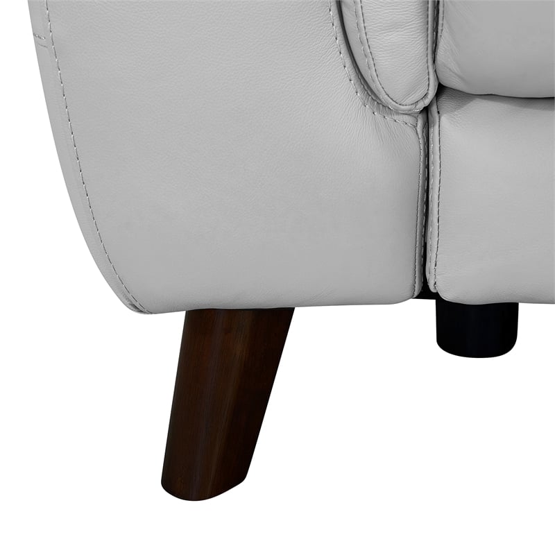 Armen Living Lizette Contemporary Leather Chair with Wood Legs in Gray