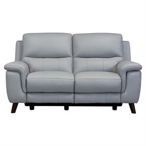 lizette genuine leather loveseat in dark brown wood and dove grey
