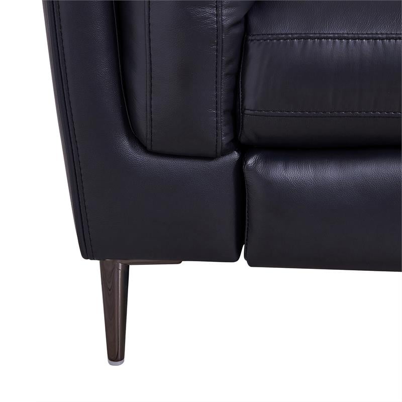 Armen Living Primrose Contemporary Genuine Leather Sofa in Blue