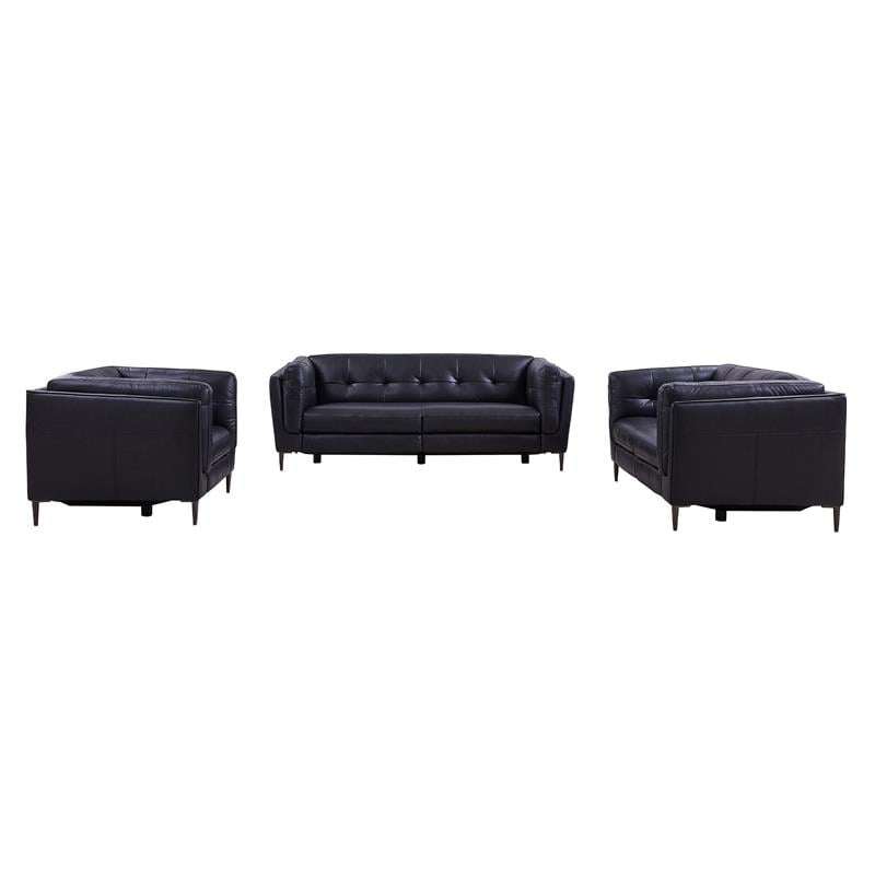 Armen Living Primrose Contemporary Genuine Leather Sofa in Blue