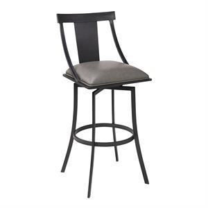 Armen Living Brisbane 30&quot Faux Leather & Metal Bar Stool in Matte Black/Gray