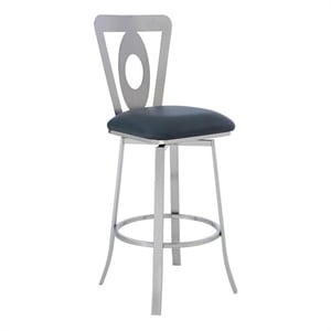 Armen Living Lola 30&quot Faux Leather & Metal Bar Stool in Stainless Steel/Gray
