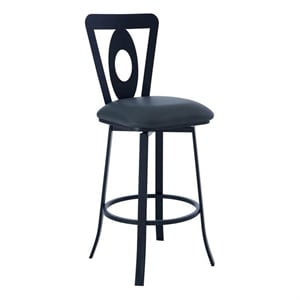 Armen Living Lola 30&quot Faux Leather & Metal Bar Stool in Matte Black/Gray