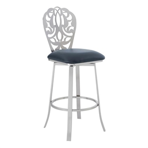 Armen Living Cherie 30&quot Faux Leather & Metal Bar Stool in Stainless Steel/Gray