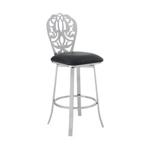 Armen Living Cherie 30&quot Modern Faux Leather Bar Stool in Black/Stainless Steel