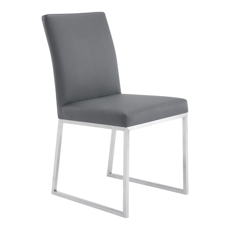 Armen Living Trevor Modern Faux Leather Dining Chair in Gray (Set of 2)