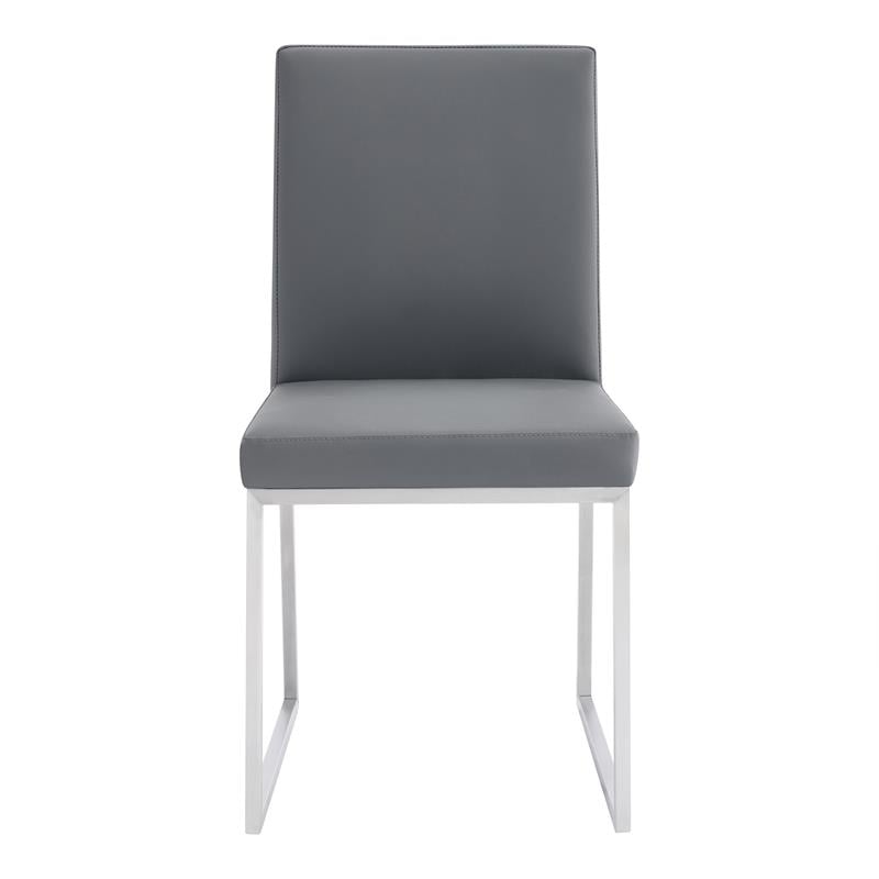 Armen Living Trevor Modern Faux Leather Dining Chair in Gray (Set of 2)