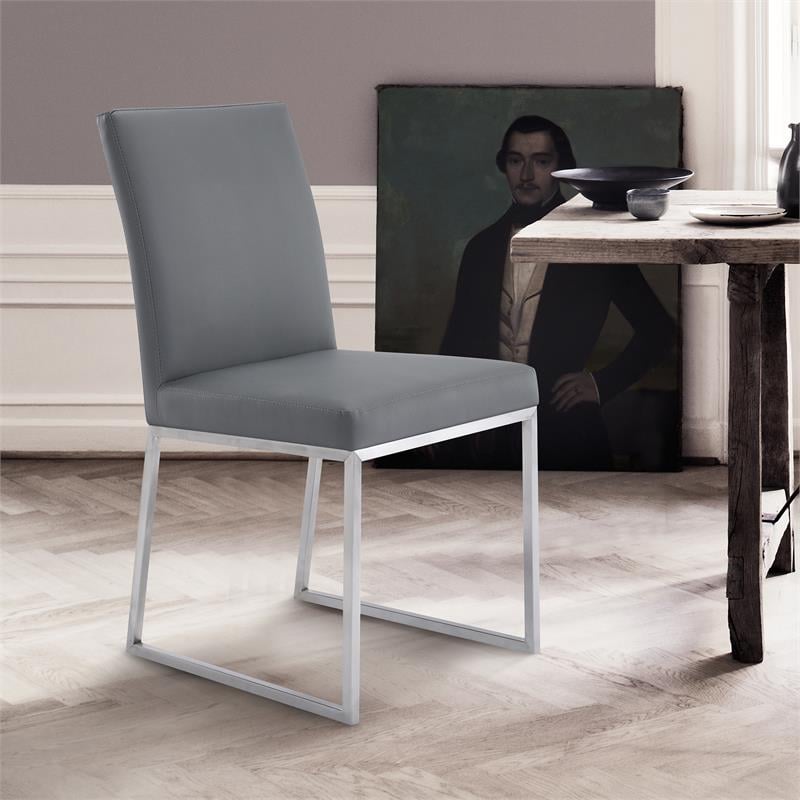 Armen Living Trevor Modern Faux Leather Dining Chair in Gray (Set of 2)