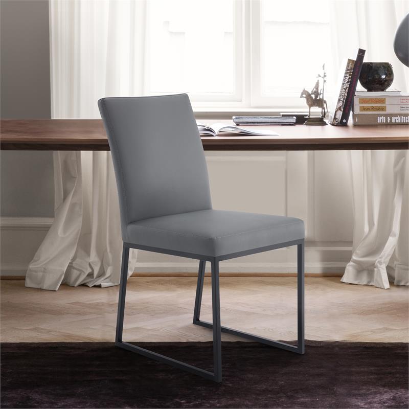 Armen Living Trevor Modern Faux Leather Dining Chair in Black (Set of 2)