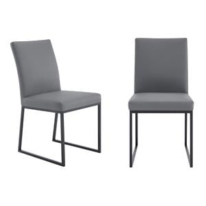 Armen Living Trevor Modern Faux Leather Dining Chair in Black (Set of 2)
