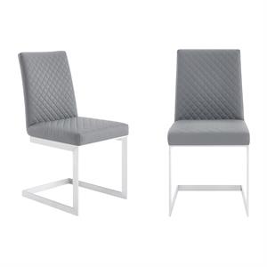 copen faux leather dining chair in brushed stainless steel and gray  - set of 2