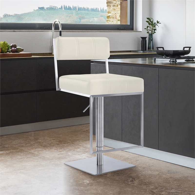 Armen Living Michele Modern Stainless Steel Swivel Barstool in Chrome