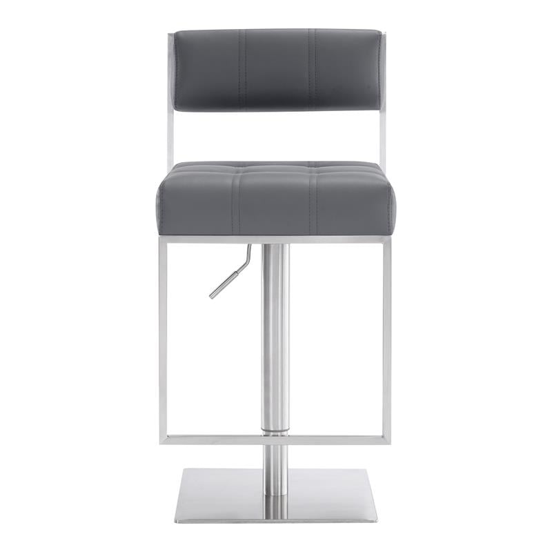 Armen Living Michele Faux Leather Swivel Bar Stool in Gray/Stainless Steel