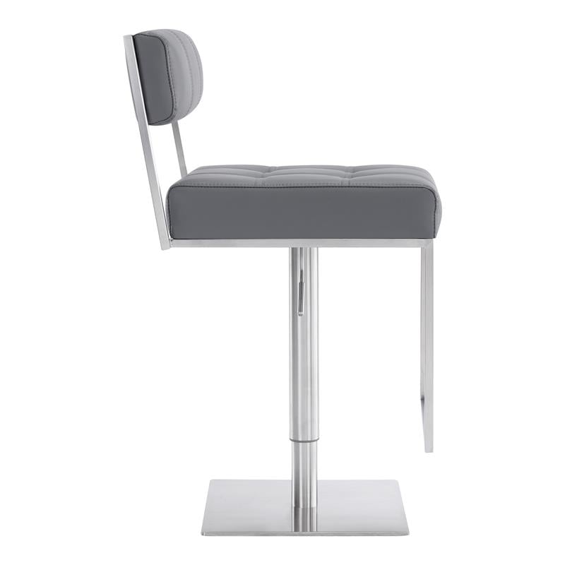 Armen Living Michele Faux Leather Swivel Bar Stool in Gray/Stainless Steel