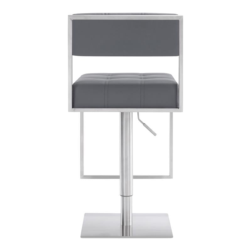 Armen Living Michele Faux Leather Swivel Bar Stool in Gray/Stainless Steel