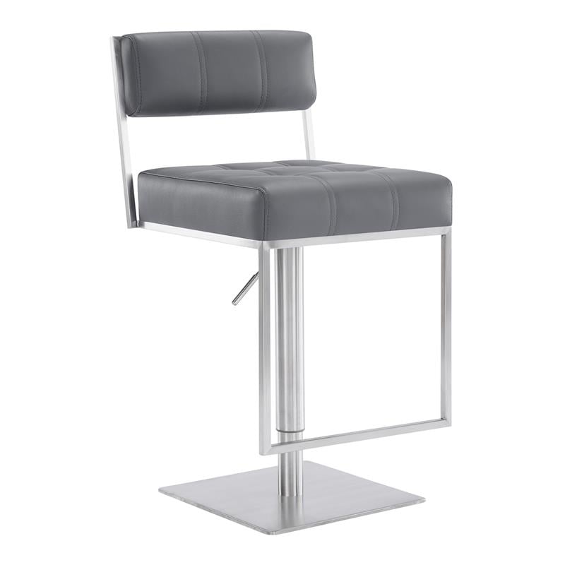 Armen Living Michele Faux Leather Swivel Bar Stool in Gray/Stainless Steel