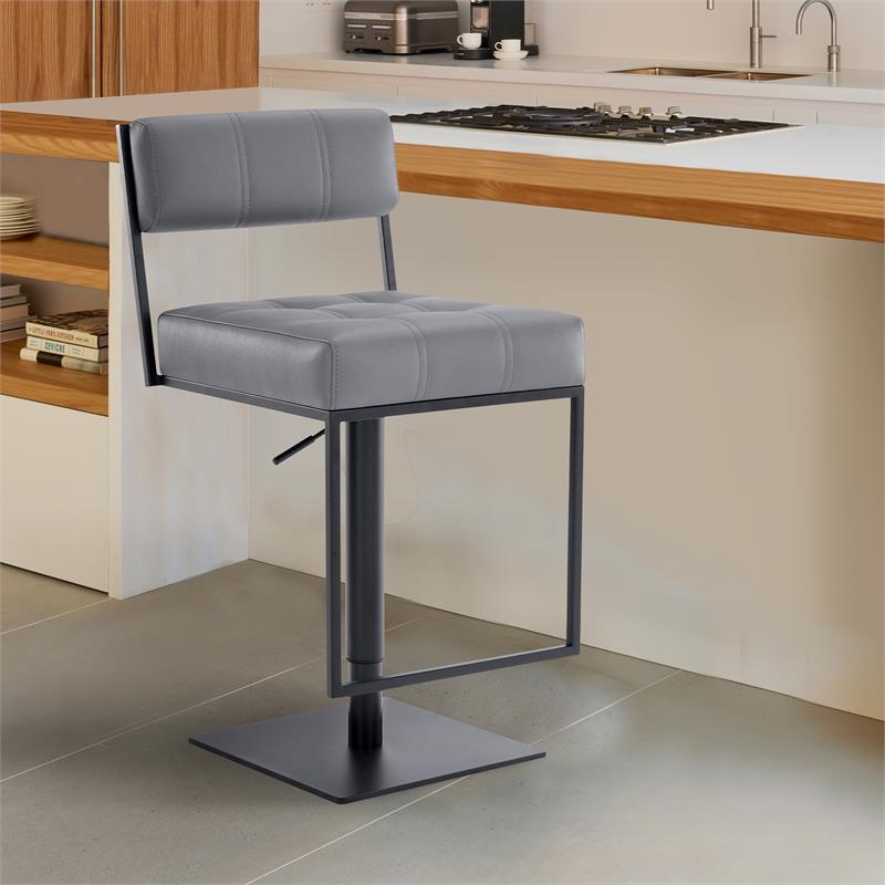 Armen Living Michele Modern Faux Leather Swivel Bar Stool in Gray/Black