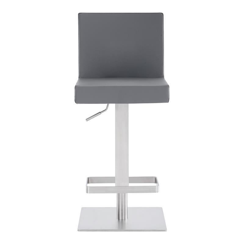Armen Living Legacy Modern Faux Leather Swivel Bar Stool in Gray/Stainless Steel