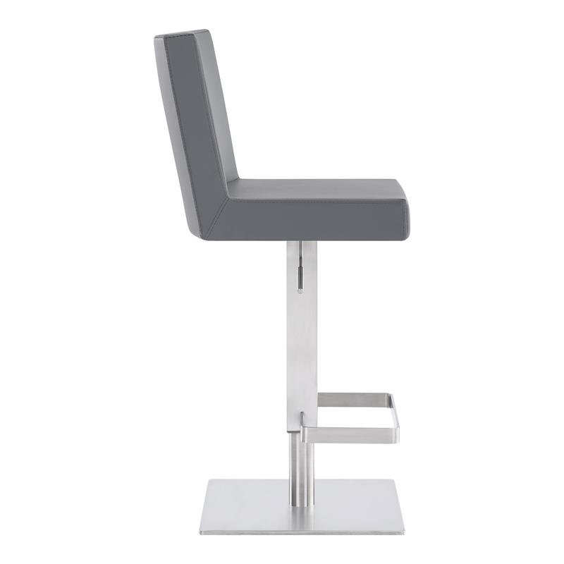 Armen Living Legacy Modern Faux Leather Swivel Bar Stool in Gray/Stainless Steel
