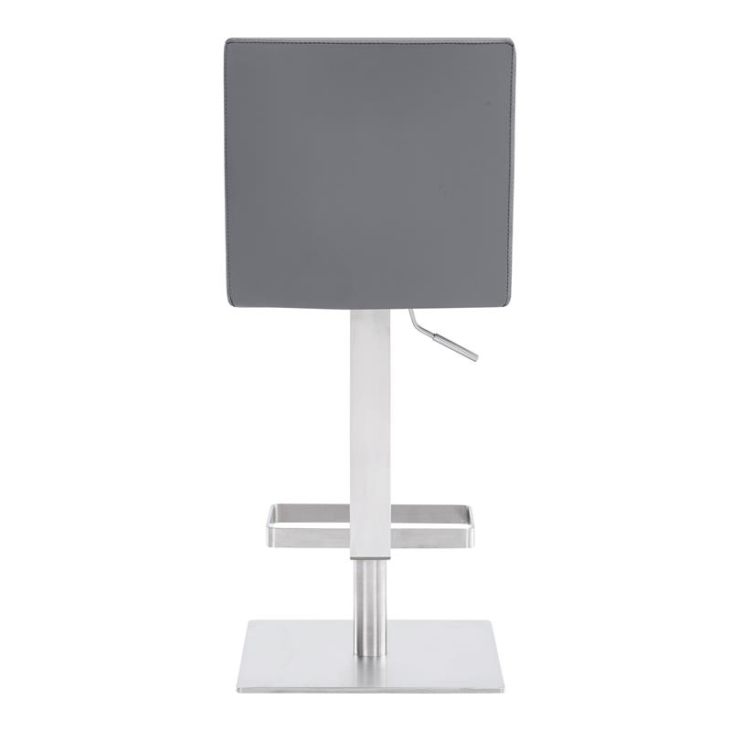 Armen Living Legacy Modern Faux Leather Swivel Bar Stool in Gray/Stainless Steel