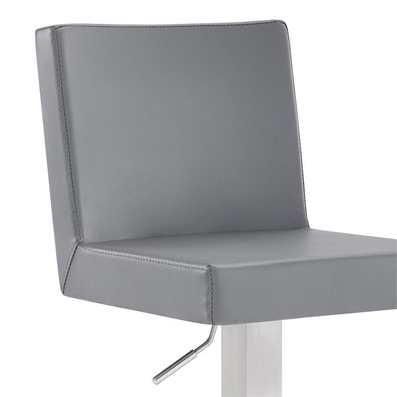 Armen Living Legacy Modern Faux Leather Swivel Bar Stool in Gray/Stainless Steel