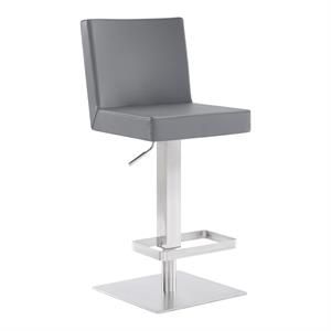 Armen Living Legacy Modern Faux Leather Swivel Bar Stool in Gray/Stainless Steel