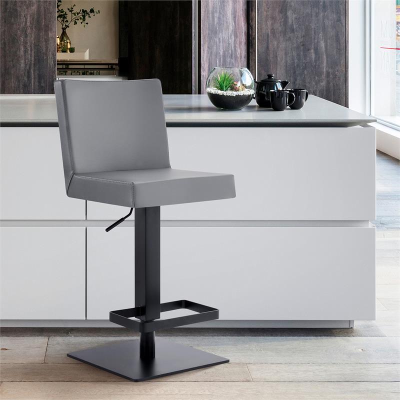 Armen Living Legacy Modern Faux Leather Swivel Bar Stool in Gray/Black