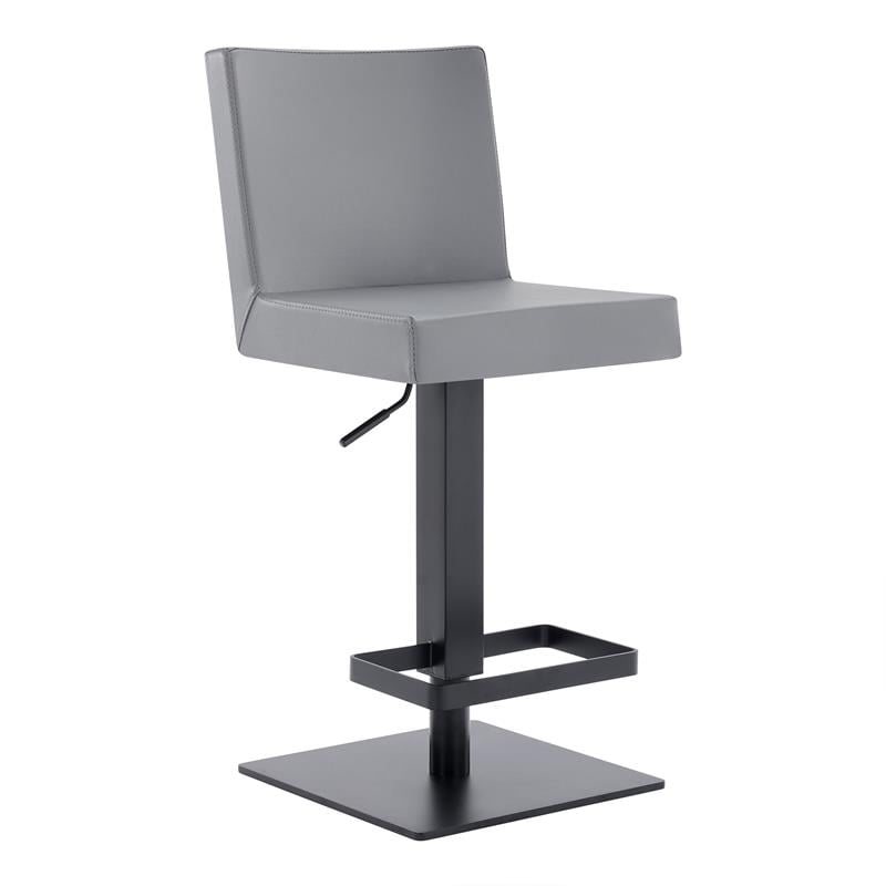 Armen Living Legacy Modern Faux Leather Swivel Bar Stool in Gray/Black